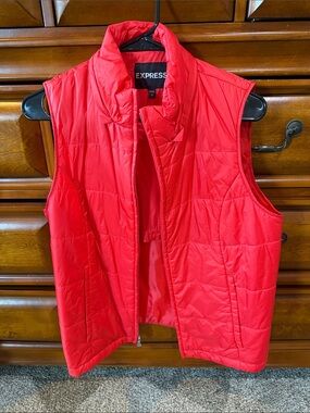 Express Bright Red Quilted Puffer Vest